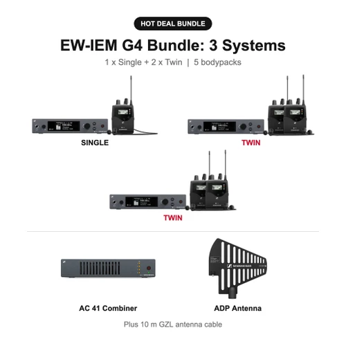 Sennheiser EW-IEM G4 In-Ear Monitor Bundle: 2 to 4 Systems with AC 41 Combiner and ADP Antenna