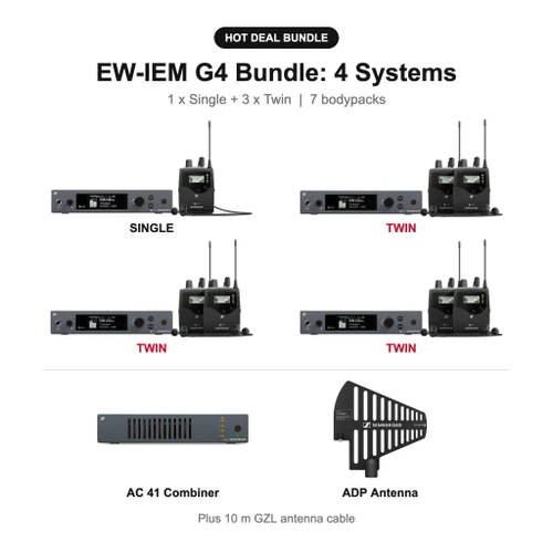 Sennheiser EW-IEM G4 In-Ear Monitor Bundle: 2 to 4 Systems with AC 41 Combiner and ADP Antenna