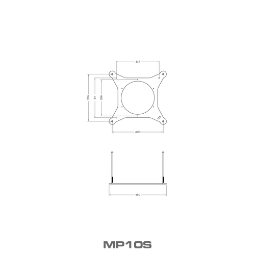 Quest Engineering MP10S mounting plate line drawing with dimensions