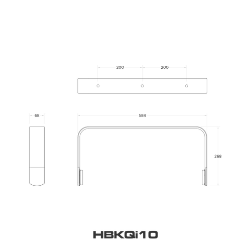 Quest Engineering HBRQi10 horizontal bracket, dimensioned line drawing