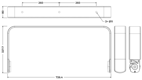 Quest Engineering HBRQi15 horizontal bracket, dimensioned line drawing