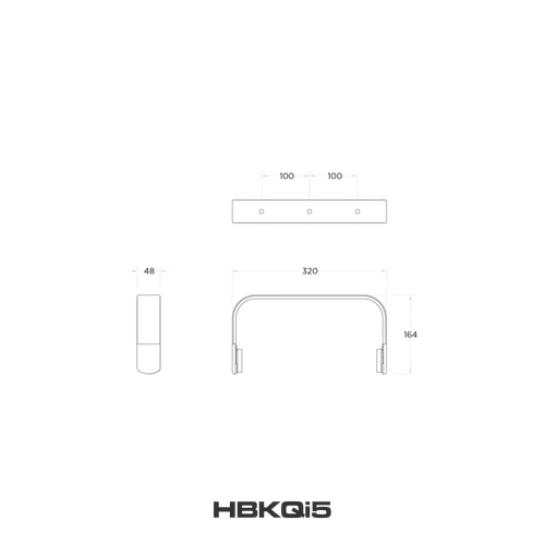 Quest Engineering HBRQi5 horizontal bracket, dimensioned line drawing
