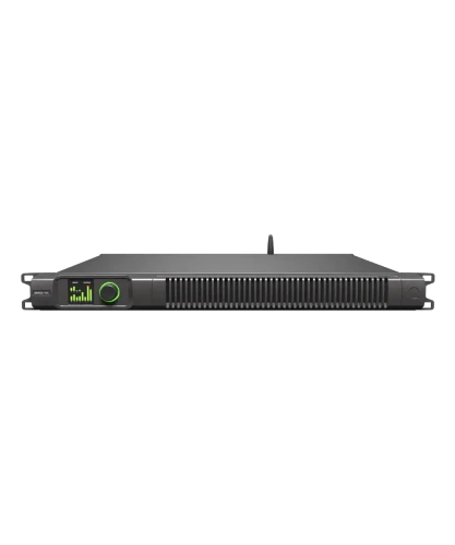 Quest Engineering QXD-1K four channel DSP amplifier, front view with TFT display