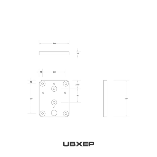 Quest UBXEP extension plate line drawing with dimensions