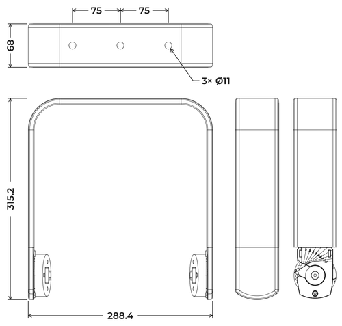 Quest VBRQi8 vertical bracket line drawing with dimensions