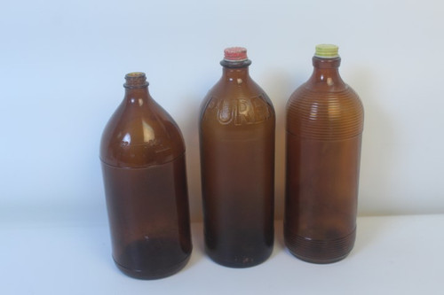 Vintage 3pc Brown Glass Bleach Bottles