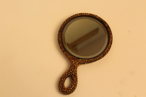 Vintage Faux Bark/Antler Hand Mirror 8.5"