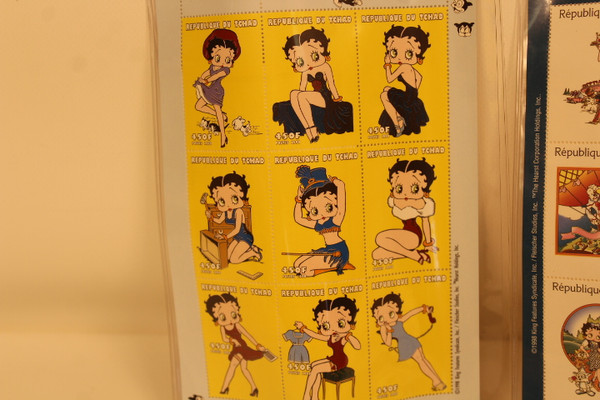 Vintage Betty Boop Postage Stamps Niger, Comores, Tchad , Guinee, and Comores