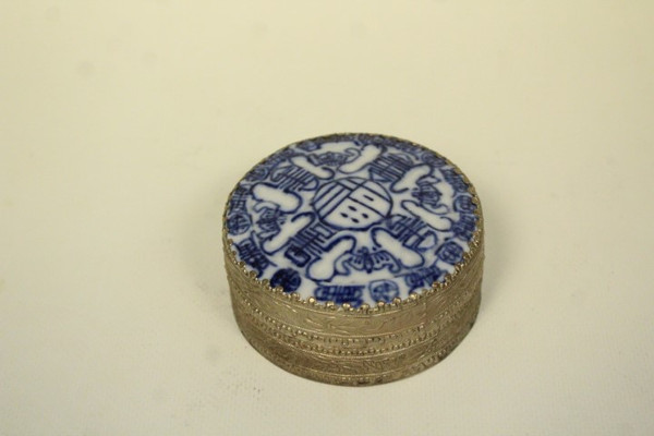 Vintage Silverplate and Porcelain round Trinket Box