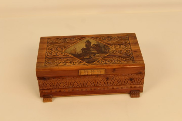 Hand Carved Wooden Mirrored Box