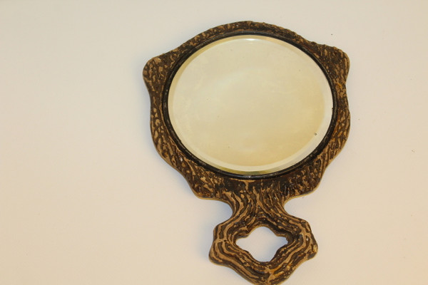 Vintage Faux Bark/Antler Hand Mirror 9"