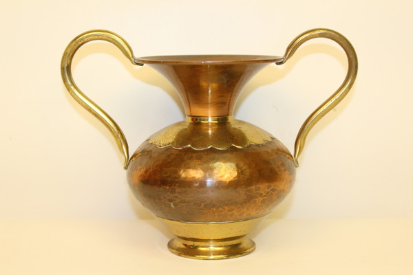 Hammered Copper and Brass Double Handled Vase