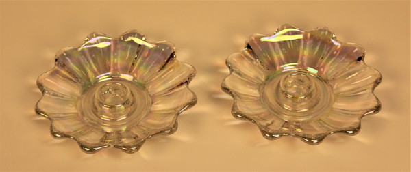 Pair Carnival Glass Candle Holders Clear