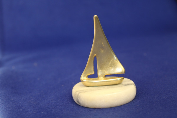 Solid Brass Sailboat on Marble Disc Paperweight