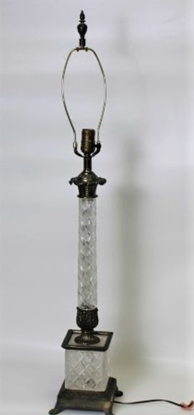 28" Cut and Pressed Clear Glass and Brass Lamp