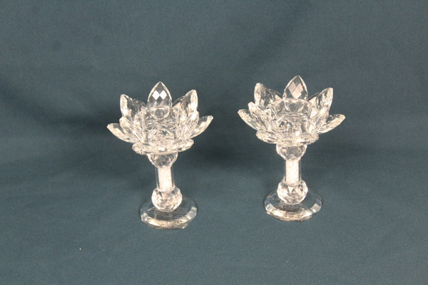 Cut Glass Lotus Flower Candlesticks