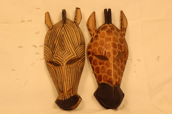 Hand Carved Zebra & Giraffe Masks