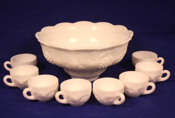 Vintage Thatcher Milk Glass Punch Set