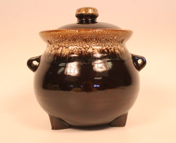 Brown Drip Glaze Stoneware Bean Pot