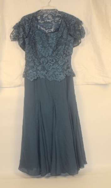 JJs House Formal Blue Chiffon & Lace Dress