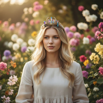 This gorgeous Quartz Crown is Rainbow Aura plated with Labradorite chips rounding out this design. Made on gold wire with Gold headband. Be ready to delight at your next event, or be bold and wear every day. Quartz at the Crown Chakra brings focused attention and clarity to the mind, whilst Labradorite uplifts the spirit and promotes positivity. Options include Standard or Gold Moon Pendant max height of 4cm.