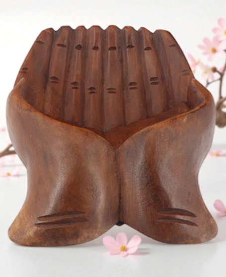 Deep wooden Buddha Offering Hands Tray can be used to display special crystals or tumbled stones, jewellery or something very dear to your heart.