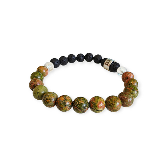 Unakite is a stone of the heart and emotions, Unakites energy resonates with releasing negative emotions you've been storing, helping you find a positive perspective especially in times of hardship when you require extra inner strength to find your peace after a long and emotionally painful journey. Unakite doubles as a transformation talisman, the kind you require in times of emotional turmoil where the end result will almost certainly be a very different experience from the one you are living now. Known as Granite with inclusions of Epidote, Pink Orthoclase and Quartz. Found Unaka Mountains in North Carolina US. Zodiac Scorpio. Charka Heart.