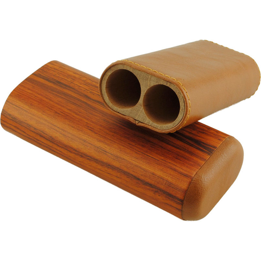 Harmony Wood & Leather Cigar Case 2-CT