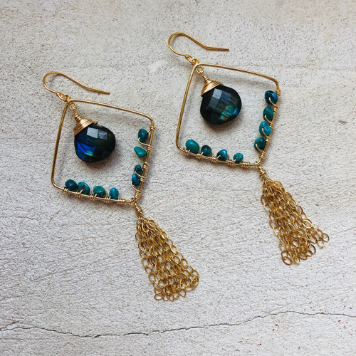 Candy Collection | Turquoise & Labradorite Tassel Earrings Candy Collection | Turquoise & Labradorite Tassel Earrings