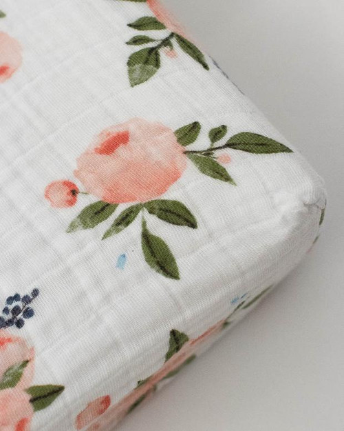 Cotton Muslin Crib Sheet | Watercolor Roses Cotton Muslin Crib Sheet | Watercolor Roses