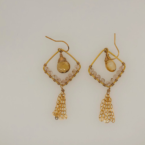 Candy Collection | Small Diamond Citrine & Rose Quartz Tassel Earrings Candy Collection | Small Diamond Citrine & Rose Quartz Tassel Earrings