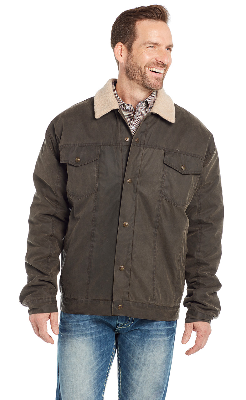 Enzyme Washed Snap Front Flannel Lined Jacket Sherpa Trim & Concealed ...