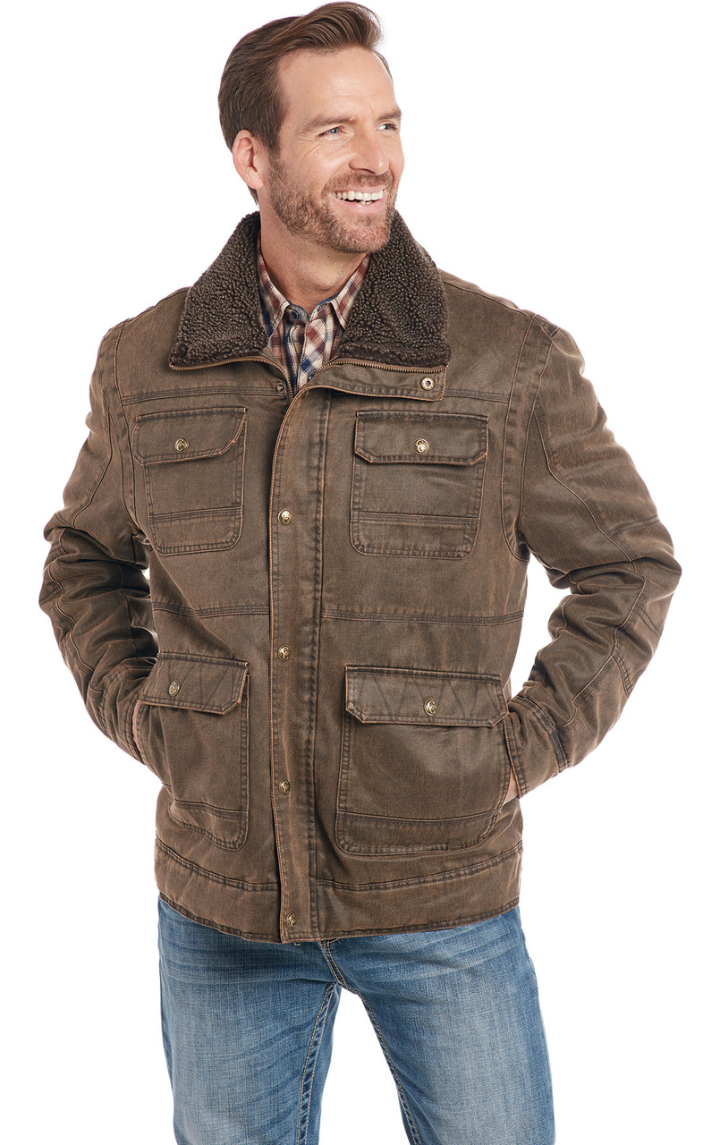 Enzyme Washed Cotton Snap/Zip Front Jacket W/ Sherpa Collar And