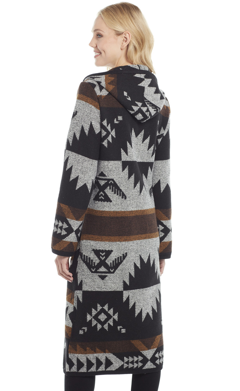 Button Front Navajo Blanket Duster W/ Hood (CR16149F23) Cripple Creek