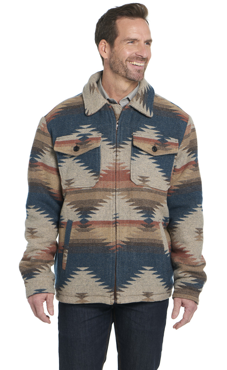 Zip Front Navajo Blanket Shirt Jacket W/ Faux Sherpa Lining