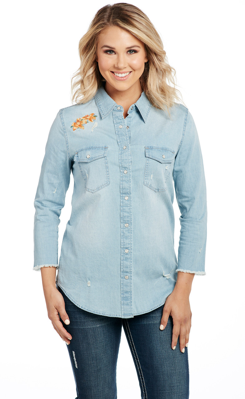 Buy Joe's Jeans Women's Embroidered Denim Shirt, Medium Dark Blue, XS at  Amazon.in