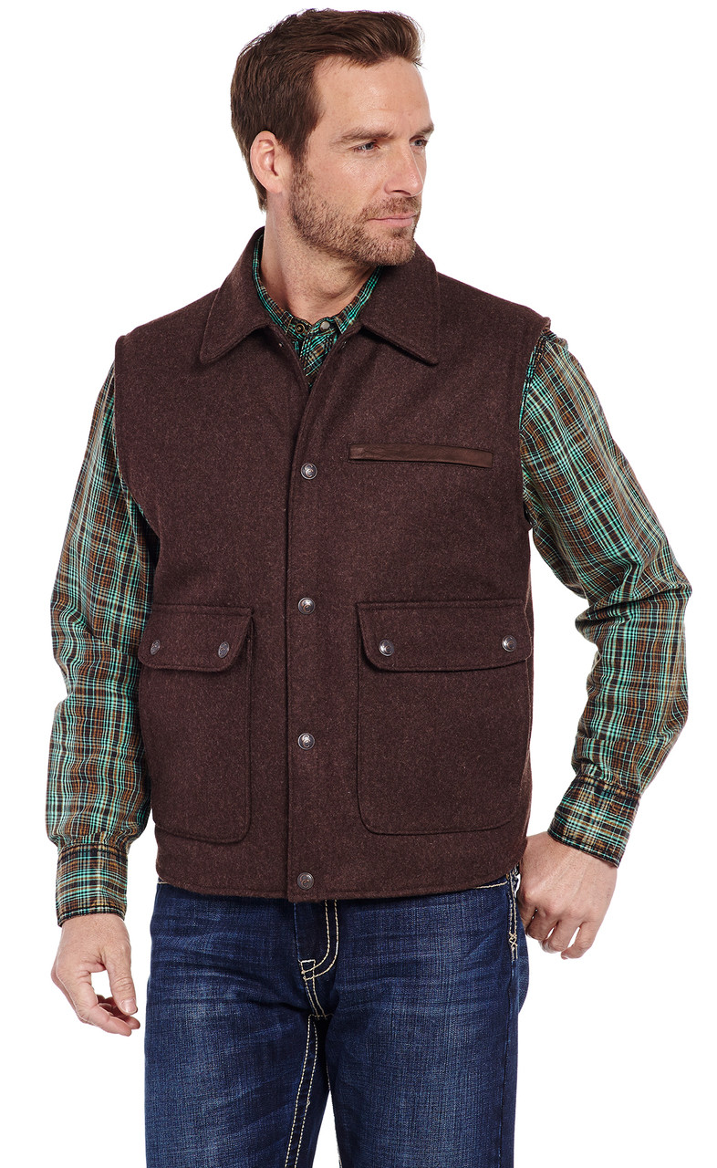 Wool Melton Vest With Nubuck Leather Trim & Concealed Carry Pocket