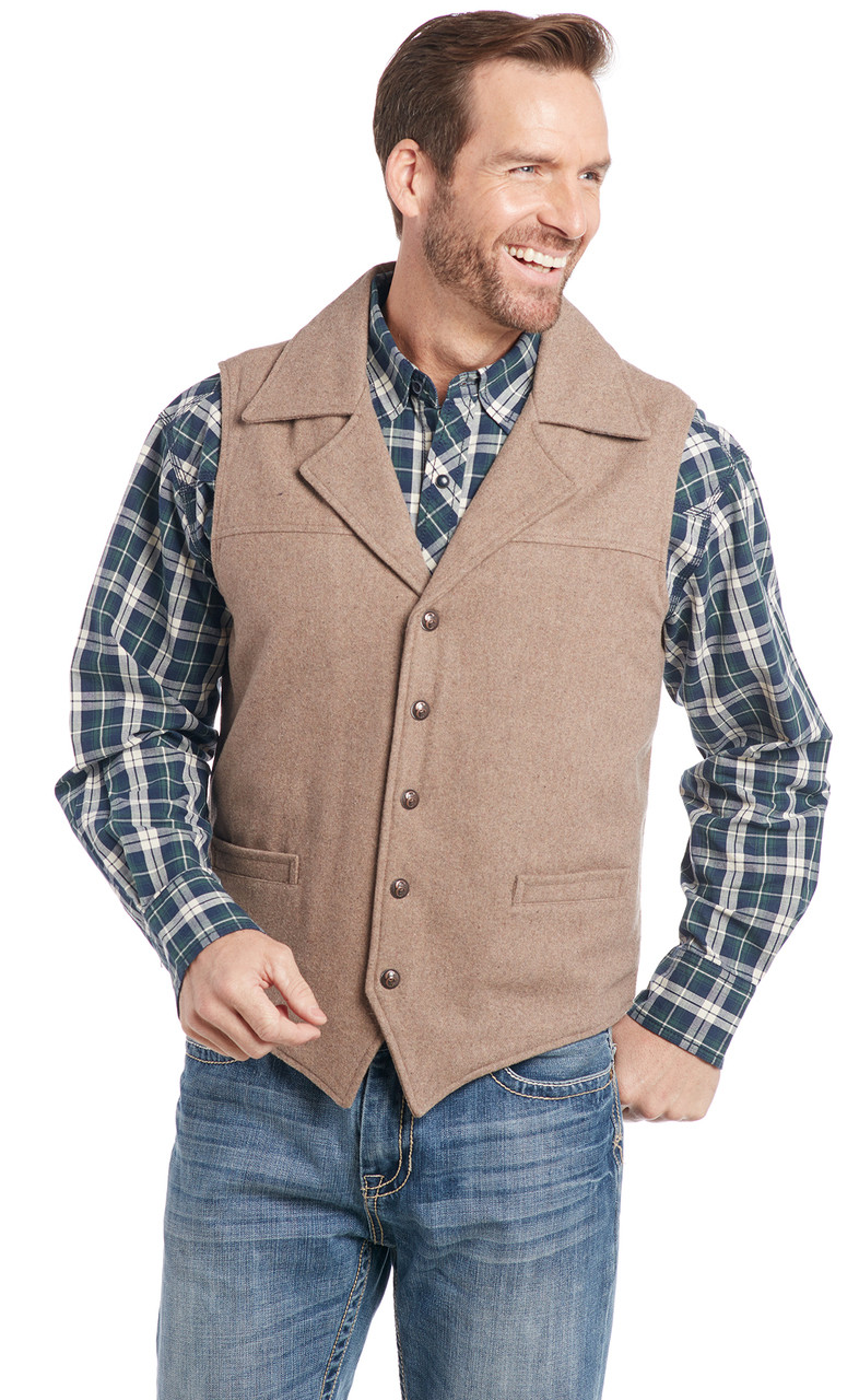 Wool Melton Snap Front Collared Vest With Concealed Carry Pocket