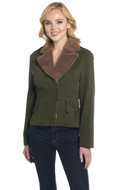 Enzyme Washed Zip Front Jacket w/ Removable Sherpa Collar