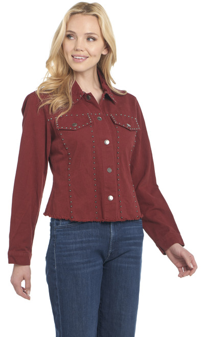 Studded, Unlined Snap Front Jacket W/ Raw Edging (CW10352-F26)