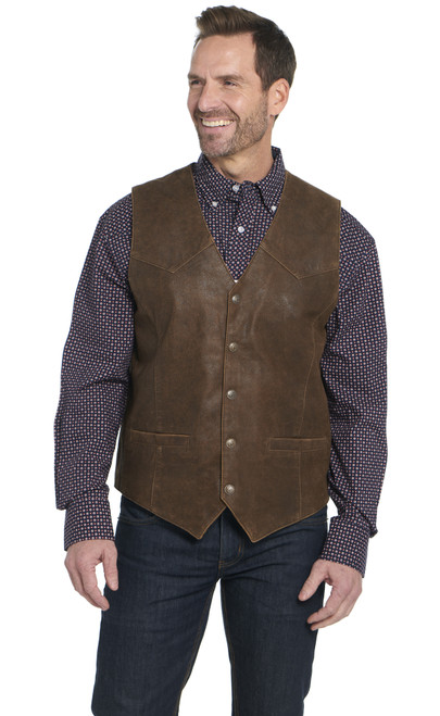 Snap Front Distressed Leather Vest (ML3374-F25)