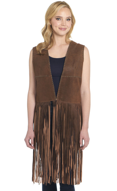 Hand Laced Open Front Distressed Leather Vest (LL26377-F25)