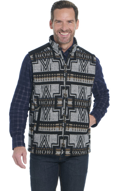 Zip Front Navajo Blanket Vest W/ Solid Wool Melton Trim Accents (CR40649-F25)