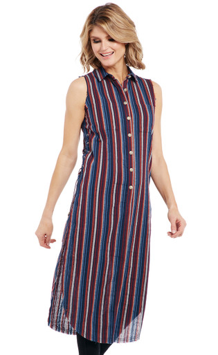 Long Sleeveless Button Down Duster Dress With Lace Up Side