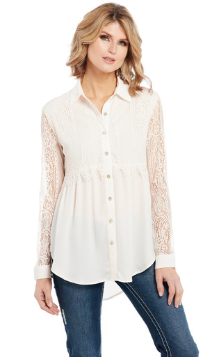 トップス Ravioli Lace-Trim Button-Up Top_White White Ravioli Lace-Trim Button-Up Top | ファッション通販