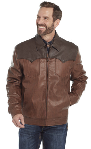 アメカジ Two-Toned Faux Leather Zip Front Ranch Jacket W/ Concealed Carry