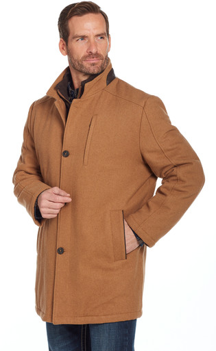 Wool Melton Zip & Button Front Coat W/ Faux Leather Trim (CR43366