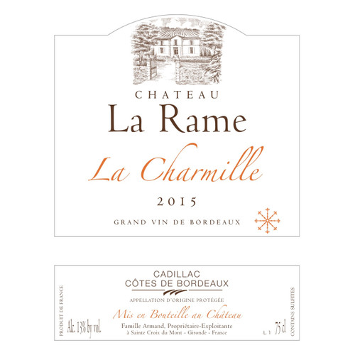 Chateau La Rame Cadillac Côtes de Bordeaux Rouge "La Charmille" 2018 750ml Chateau La Rame Cadillac Côtes de Bordeaux Rouge "La Charmille" 2018 750ml