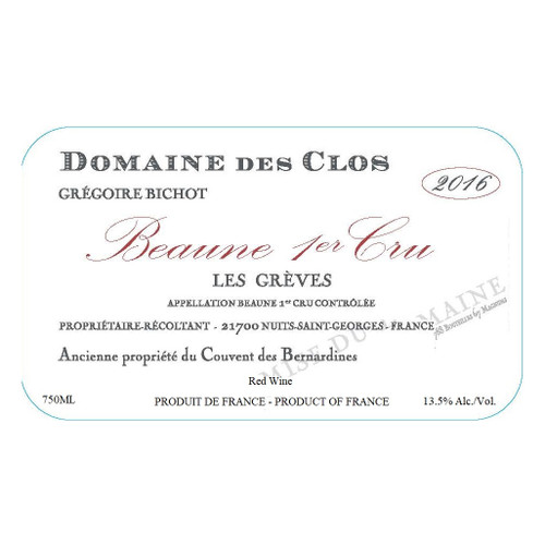 Domaine des Clos Beaune Rouge 1er Cru, "Les Grèves" 2016 750ml