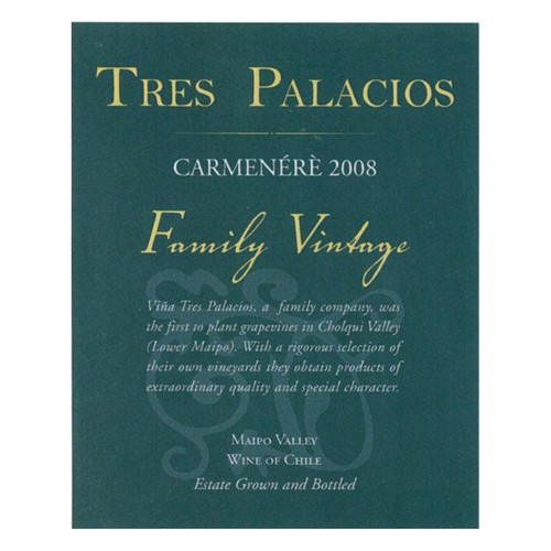 Tres Palacios Family Vintage Carmenere Estate Grown Maipo Valley 2020 750ml